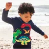 Jumping Meters Coton Dinosaures T-shirts pour bébés garçons filles vêtements à manches longues rayures animaux appliques enfants 210529