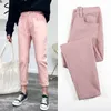 high waist jeans woman harem jeans Pink beige brown black plus size 32 mom pants jeans for women spring elastic waist 210417