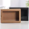 Kraft Paper Packing Box With Transparent Window Black Delicate Drawer Display Gift Box Wedding Cookie Candy Cake Boxes RRD11443