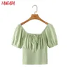 Tangada Vrouwen Effen Gewas Knit T-shirt Korte Mouw O Hals Tees Dames Casual Tee Shirt Street Wear Top 7Y21 210609