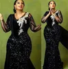 Artı Boyutu Arapça Siyah Mermaid Seksi Gelinlik Modelleri V Yaka Dantel Payetli Akşam elbise Örgün Parti İkinci Resepsiyon Abiye Elbise