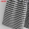 Tangada Sommar Kvinnor Plaid Print French Style Dress Puff Short Sleeve Ladies Mini Dress Vestidos Yi29 210609