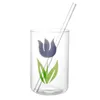 透明な創造的なガラスのカップとわらのコーヒー茶飲み物韓国風のマグカルミ豆ジュース水のコップを飲むカップドリンクウェアG1126