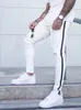 2020 Mężczyźni Skinny Jeans Biker Zniszczone Firma Fit Denim Ripped Długie Spodnie Stripe Hip Hop Pencil Spodnie Odzież Streetwear Odzież
