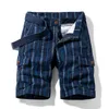 Short de plage à motif vertical pour hommes Été Pur Coton Fermeture à glissière Poche décontractée Pantalon à cinq points régulier Cargo militaire 210714