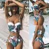 Costumi da bagno da donna Bikini 2021 Costume da bagno Donna Falbala Set a vita alta Push-up Costume da bagno Biquini Estate Tankini