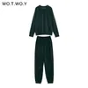 Wotwoy Herfst Winter Corduroy Trainingspakken 2 Stuk Sets Dames Fluwelen Oversized Pullover en Joggingbroek Vrouwelijke Casual Outfits 220315