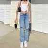 Missnight Ripped Jeans för Kvinnor Hål Baggy High Waist Streetewear Loose Denim Wide Leg Pants 210629