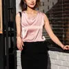 Silky Stretch Satin Summer Women Tank Top Sexy V-Neck Sleeveless Black White Pink Office Lady Camis Plus Size W187 210526