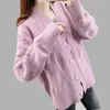 Solid 4 Colors Loose V-Neck Bead Cardigan Fashion Knitted Jacket Sweater Women Autumn and Winter Sweaters 11861 210417