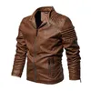 Classic Autumn and winter mens leather jacket motorcycle solid color Fleece warm casual leather jacket large size 5XL coat 5xl