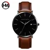 Genuine Leather Strap With Business Calendar Japan Quartz Movement Full Black Men's Watches Waterproof Wrist Watches For Men 210527