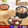 12pcs Air Fryer Accessories 8 Inch Fit for Airfryer 5.2-5.8QT Baking Basket Pizza Plate Grill Pot Kitchen Cooking Tool for Party