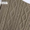 Zevity 새로운 여성 패션 V 목 솔리드 트위스트 뜨개질 스웨터 여성 민소매 캐주얼 슬림 조끼 세련된 레저 풀오버 탑 S454 210419