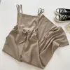 Kimutomo, mono con tirantes de Color sólido, mono informal de pierna ancha con cordón de cintura alta para mujer de verano coreano para mujer 210521