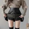 Vintage Mini Skirts Shorts Women Plus Size PU Skirts Leather High Waist Side Zipper Safe Shorts Skirts Female Autumn Winter Saia 211119