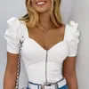 Blusas femininas Camisas 2022 Branco Curto Buff Manga Zipper Crop Tops Mulheres Partido Sem Festa Sexy Tanque Senhoras Casual Camis Vest Primavera Verão