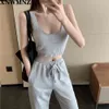 Women Gray casual joggers Cargo pants high waist womens sweat Korean sweat with pockets female mujer 210520