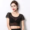 Women's T-Shirt Summer Lace Super Short See Through Shirts For Women Bodycon Slim Fashion Tops Mujer Camisetas Inner Wearing U Neck Patchwor