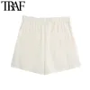 Kvinnor mode med dragkedja shorts vintage hög elastiska midja sidofickor kvinnliga korta byxor pantaloner cortos 210507