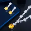 ThreeGraces Elegant Yellow CZ Crystal Silver Color Big Square Drop Earrings Necklace Wedding Party Jewelry Sets for Women TZ581 H1022