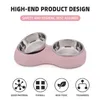 Fashion Eco-Friendly Durable Stainless Steel Pet Dog Bowls Puppy Dogs Double Bowl Feeder Pets Cat High-grade Non-slip Feeding Dishes Water Food Container 3 color