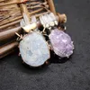 Raw Amethyst Druzy Clear Crystal Point Electroformed Copper Pendant Double Bails Irregular Rough Natural Purple Quartz Geode Cluster Triple White Rock Stick Charm