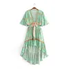 Chu Sau Beauty Boho Floral Print Swing Dress Women Holiday Style Mode Oregelbundna Klänningar Kvinna Vestido de MODA 210630