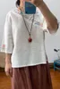 Chaqueta bordada de estilo nacional Estilo chino Blusa de algodón y cáñamo retro Puño corto femenino 210401