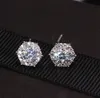 Véritable S925 Sterling boucles d'oreilles Simple mode femmes mariage bijoux de mariée coupe ronde topaze blanche CZ diamant pierres précieuses cadeau de fête