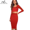 Nice-Forever Autumn Women Fashion Pure Color Set Sexy Club Party Bodycon Slim Tube Skirt Suit bty688 210419