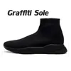 Hotsale Homens Mulheres Sock Sapatos Graffiti Speed ​​Trainers Clear Sole Volt Triplo Branco Branco Preto Prémio Chegada Meias Botas Respirável Moda Grande Tamanho 36-45