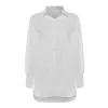 Chemise d'été pour femmes, chemise blanche, revers décontracté, couleur unie, manches longues, bouton asymétrique, chemise pour dames 210419