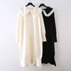 H.SA Women Spring Arrivals Sweet Ruffles Long Sweater Dresses Cute Neck Turn Down Collar White Lace Dress Pull Femme 210417