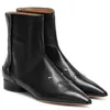 Boot Women Ankel Boots Pekade Toe Chunky Tjocka Klackar Läder Chelsea Krok och Loop Closure Lady Round Heel Shoes 220310