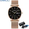 2021 CRRJU Fashion Luxury Woman Watches Rose Gold Quartz Dress Bracelet Wristwatch with Stainless Steel Female Clock Zegarki