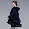 EuropeStyleファッションダブルキツネの毛皮コートケープフード付きニットカシミアクロークカーディガンアウトウェアプラスサイズの女性冬ショール1.1kg 210927