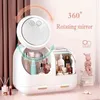 Fan Makeup LED Luz Armazenamento Cosmético Transparente Organizador De Desktop Fashion Clear Beauty Box 2021 Dropshipping