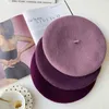 Lunadolphin mulheres 90% de lã cogumelo puro boinas outono profundamente beiral de tricô uva artista roxo pain pinter beanie inverno chapéu