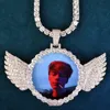 Chains Round Angel Wing Custom Po Pendant Hollow Back Make Memory Picture Hip Hop Necklace Chain For Men Women Jewelry2280