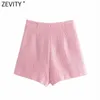 Zevity femmes mode rose couleur vérifier Texture Slim Tweed jupes Shorts femme côté fermeture éclair Chic pantalon Cortos P1098 210603