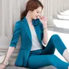 Blue Suit Spring Fashion High End Design Business Formal Half Sleeve Blazer And Pants Office Ladies Work Wear White 210604