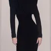 Sonbahar ve kış mizaç siyah elbiseler vintage zarif stil kadın uzun kollu high-end vestido da festa 210520