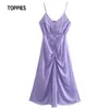 Summer Sukienka Camisole Front Seksowna Sundress Fioletowy Kwiatowy Drukowanie Eleganckie Ladies 210421