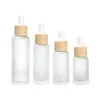 2021 NEW 15ml 30ml 50ml Frosted White Glass Dropper Bottle with Bamboo Cap Empty Refillable Bottle Vial Cosmetic Container Jar876