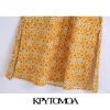 Moda elegante para mujer con botones sueltos estampado Midi vestido Vintage manga larga lado Split Vestidos femeninos Vestidos 210416