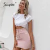 Elegant pink women ruffled mini bud skirt summer Casual elastic high waist button a-line skirts lady Fashion slim bottom 210414