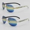 Sem aro original branco dentro de búfalo preto chifre sunglasses diamante corte uv400 lente unisex alta qualidade óculos de sol metal moldura ouro grande macho e fêmea