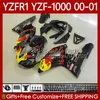 Motorcykelkropp för Yamaha YZF-1000 YZF R 1 1000 CC YZF-R1 00-03 Bodywork 83No.27 YZF R1 1000CC YZFR1 Gul Röd 00 01 02 03 YZF1000 2000 2001 2002 2003 OEM Fairings Kit