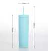 16oz Fashion Acrylic Mugs Tumblers With Free Straws Lid Matte Colors Double Wall Water Bottle Coffee Drinking Plastic Sippy Cup